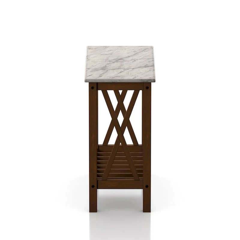 Farmhouse Faux Marble Side Table with Shelf - Dark Grey/White/Brown/Oak