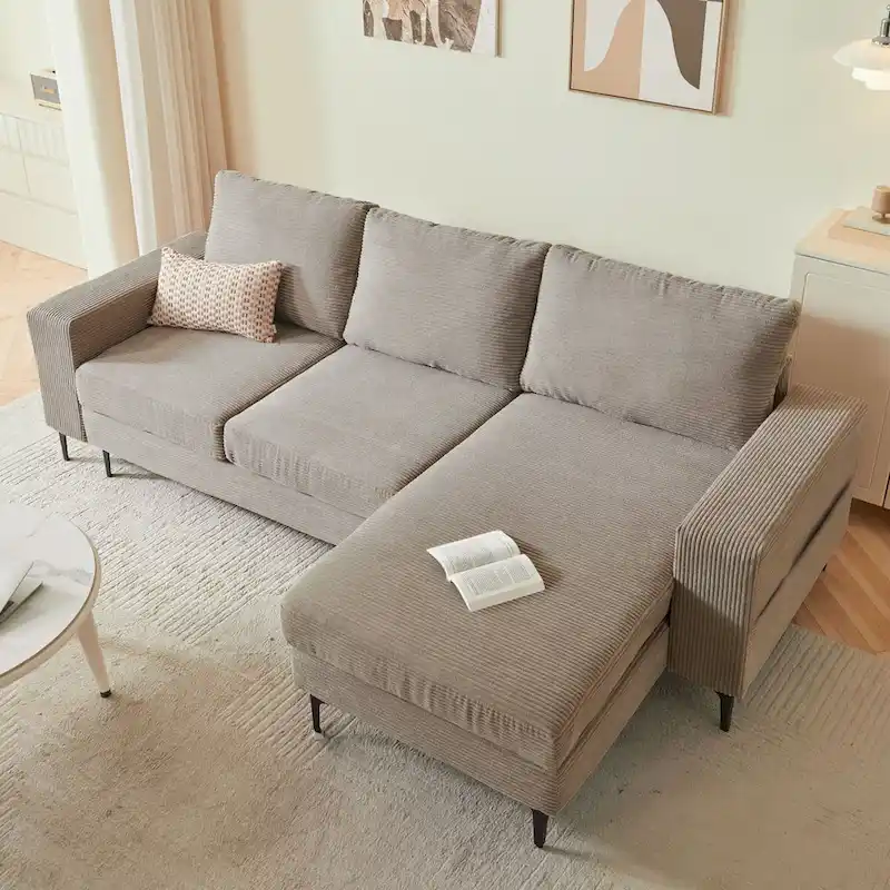 L-Shaped Upholstered Sofa Couch with Metal Legs