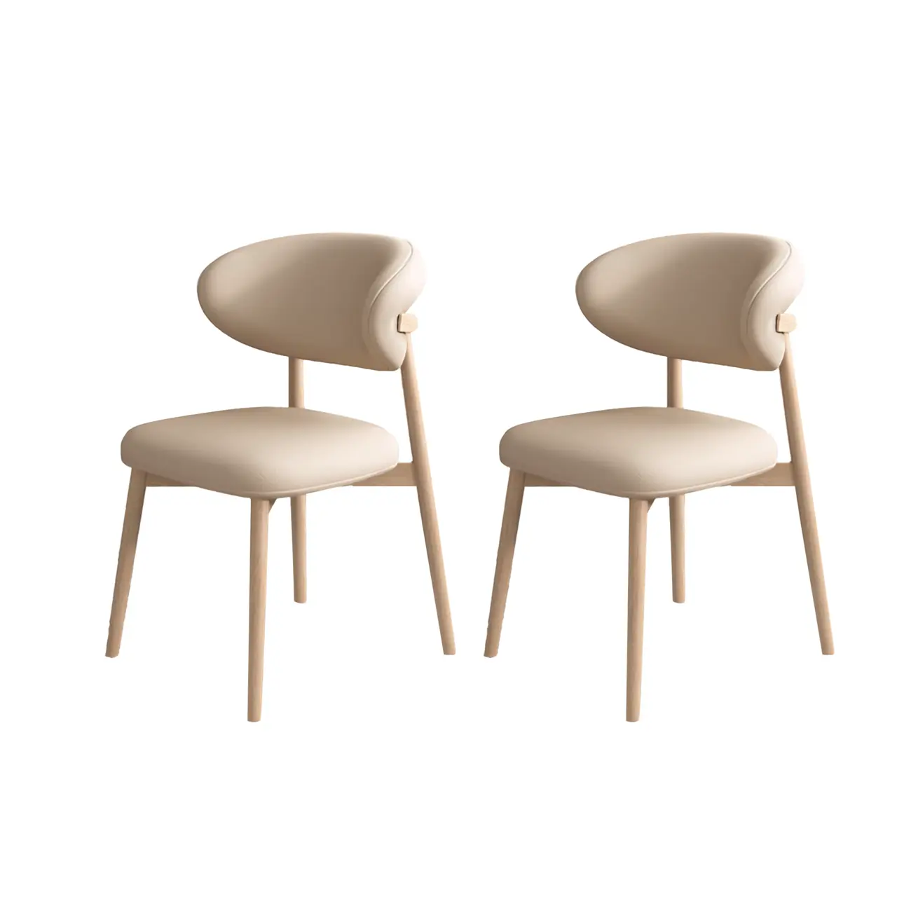 Modern Leather Wood Dining Chair Set of 2