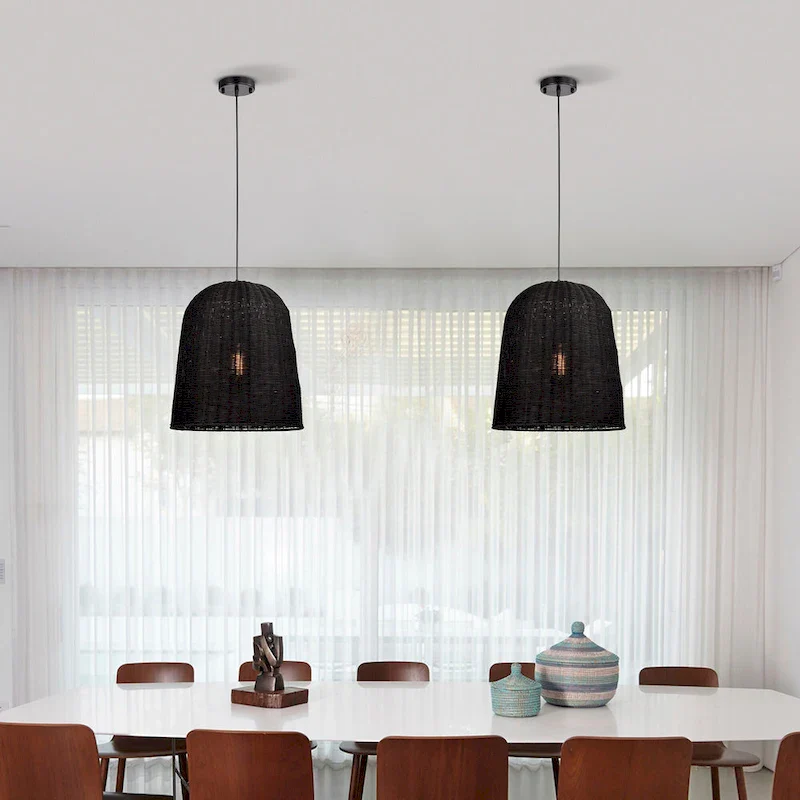 Miku Black 1-Light Rattan Bell Basket Pendant Light