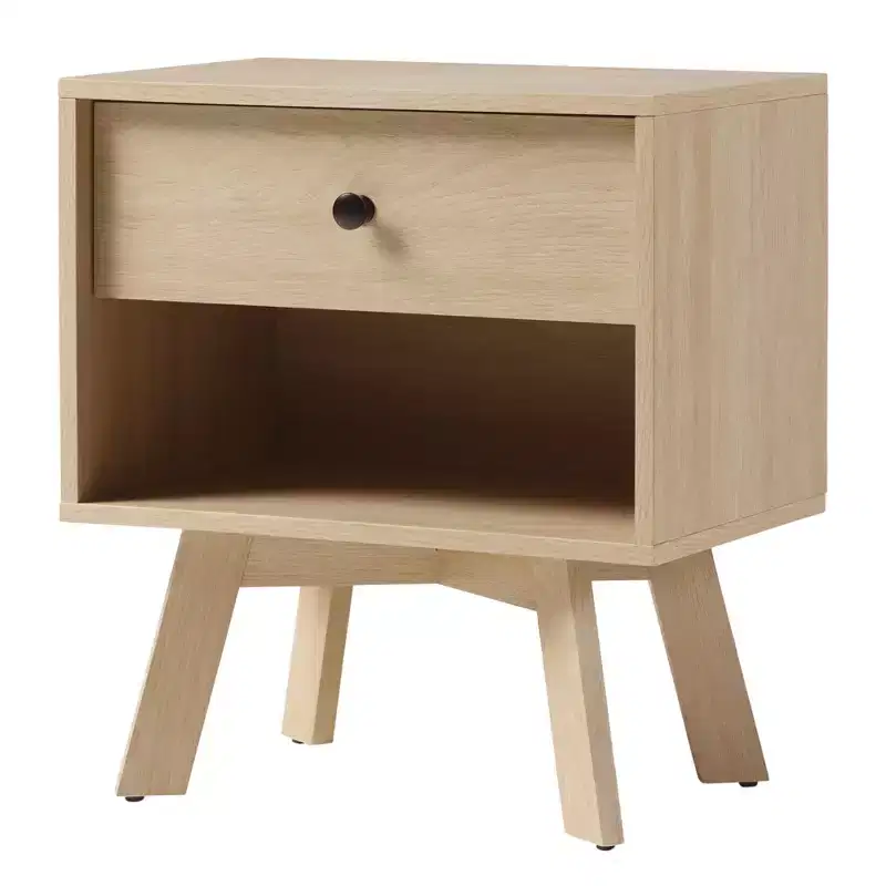 Mid-Century Modern Minimalist 1-Drawer Nightstand C Coastal Oak