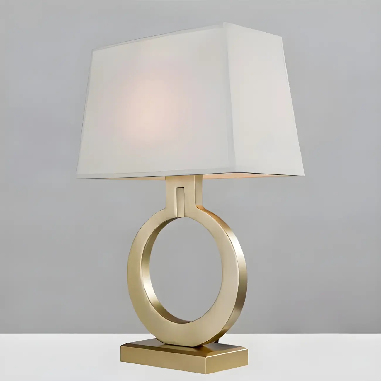 Gold Ring LED Table Lamp Square Base & Rectangle Shade