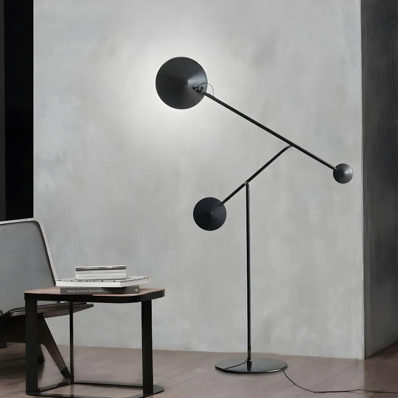 Unique LED Black Floor Lamp with Balance Arm for Living Room