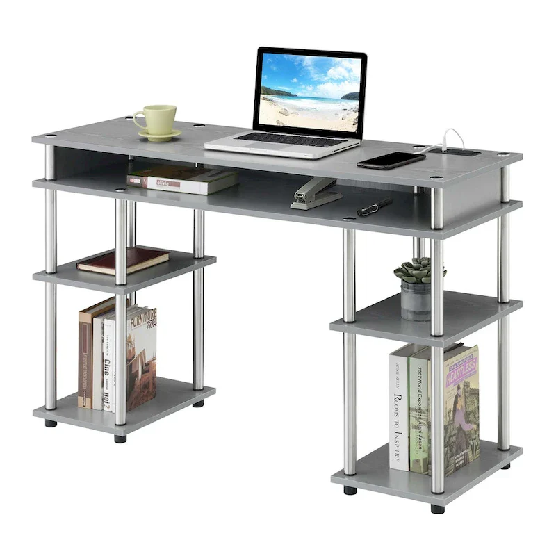 Convenience Concepts Designs2Go No Tools Student Desk with Charging Station and Shelves