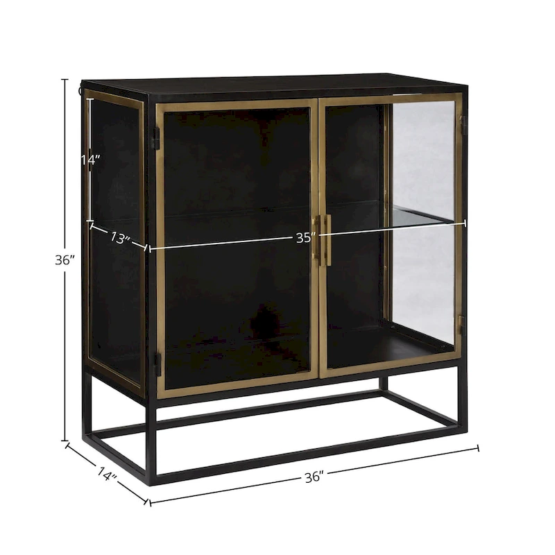 Brynlee 36-inch Gunmetal and Brass Finished Iron and Glass 2-Door Sideboard