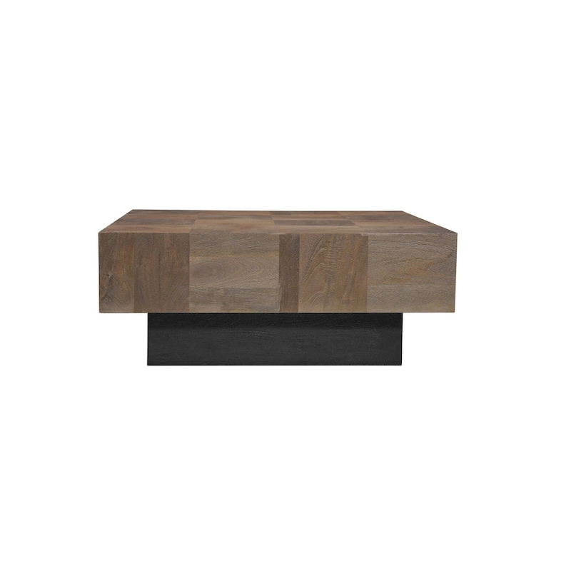HomeRoots 40  Dark Brown and Black Solid Wood Square Block Coffee Table