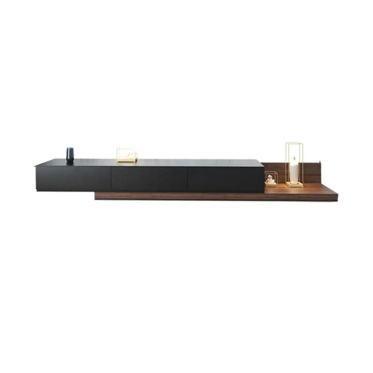 Living Room Wood Side Shelf  Black Rectangular TV Stand