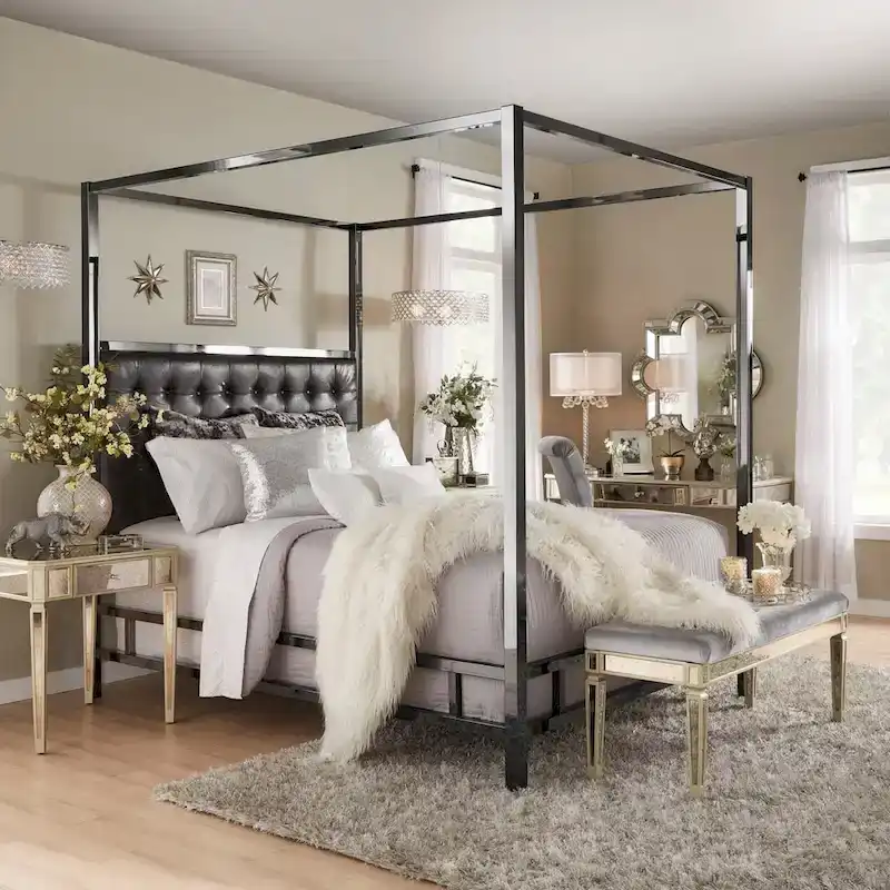 King-Size Black Nickel Frame Canopy Bed