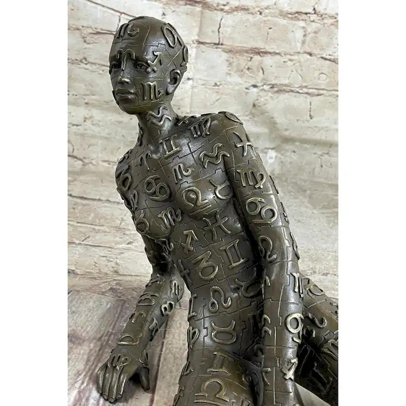 Signed Tribute To Dali Lady With Zodiac Outfit Bronze Sculpture Statue Figurine