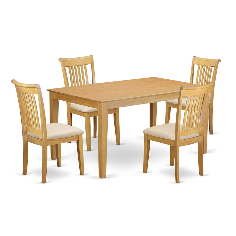 East West Furniture Dining Set- a Rectangle Solid Wood Table and 4 Kitchen Chairs, Oak (Pieces & Seat Options)