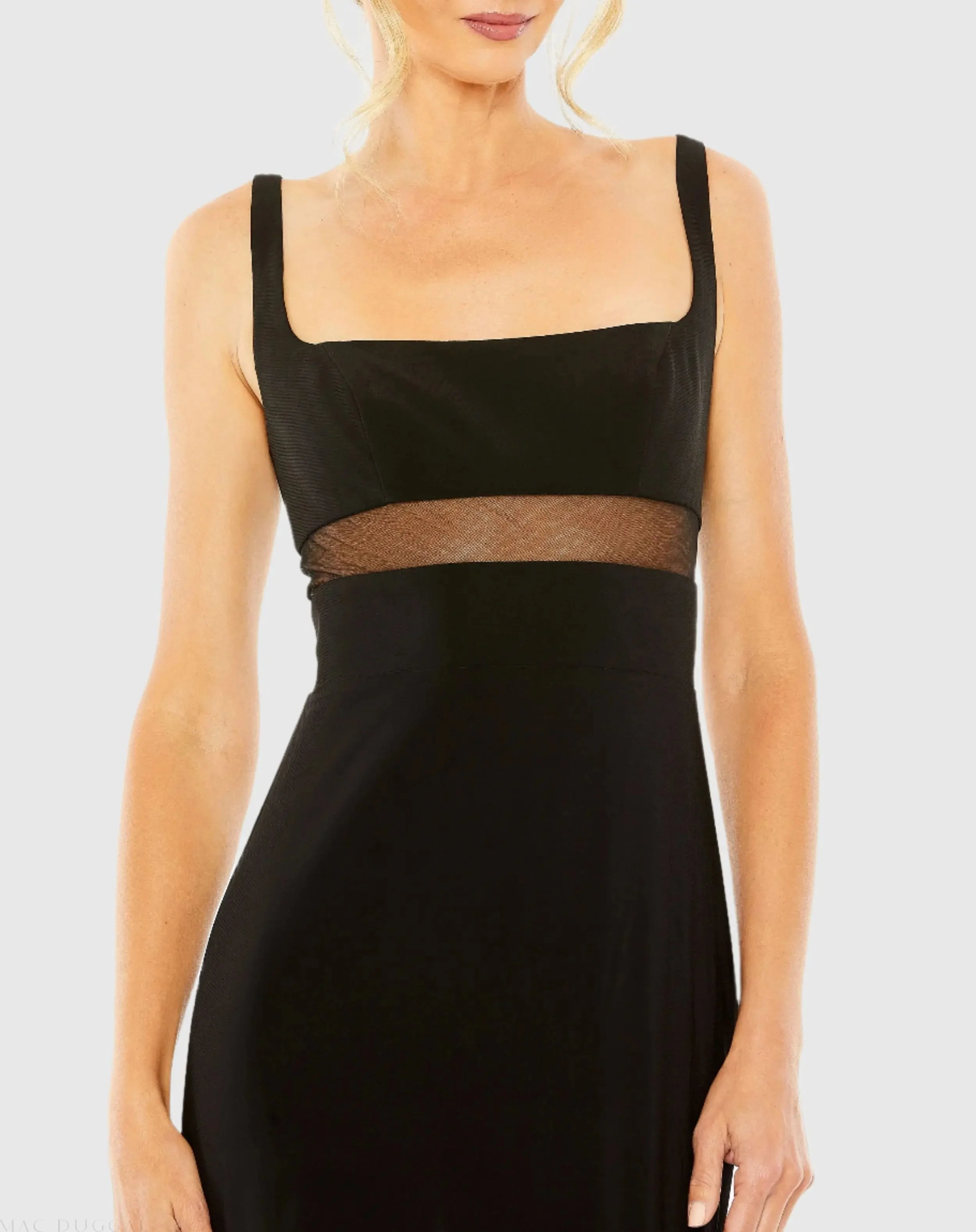 Black Sheer Mesh Panel Detail Column Gown - FINAL SALE