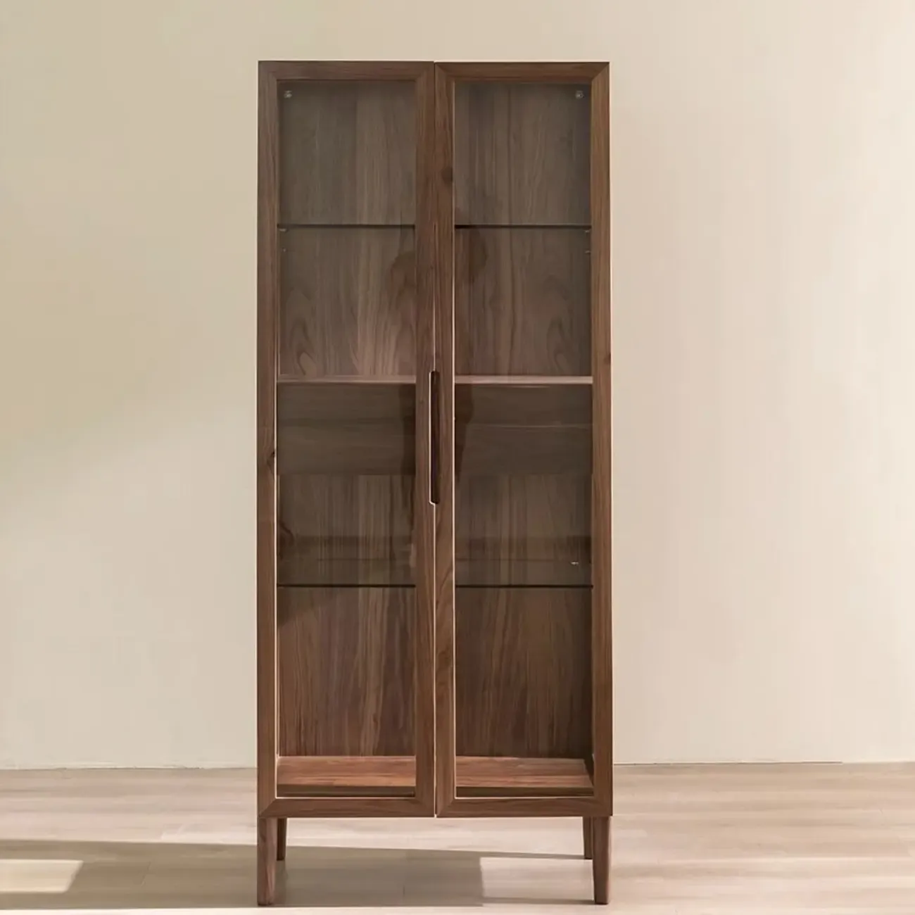 Sitting Room Old School Walnut Glass Cabinet with Illuminating