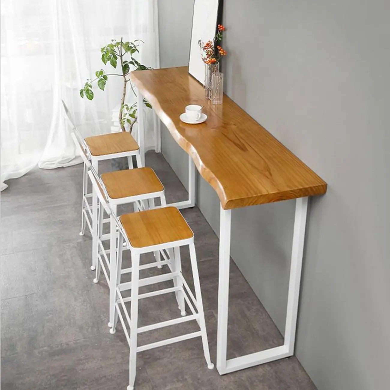 Scandinavian Hardwood Pub Table with Sled Base