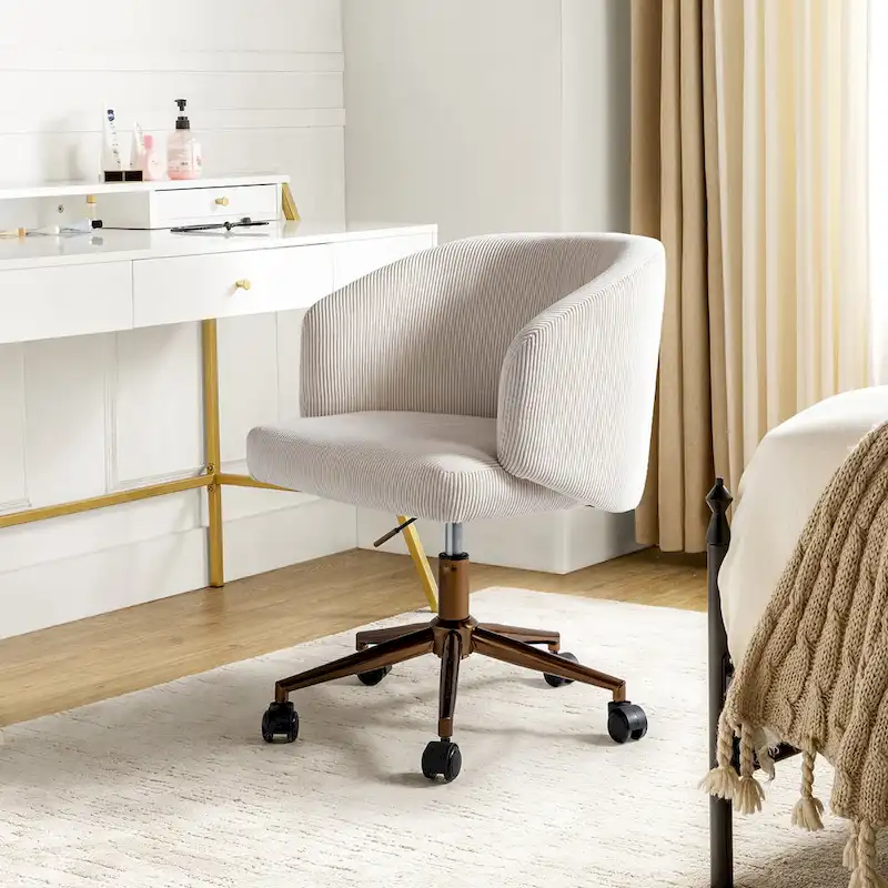 Modern corduroy ergonomic bucket swivel office chair, height adjustable.