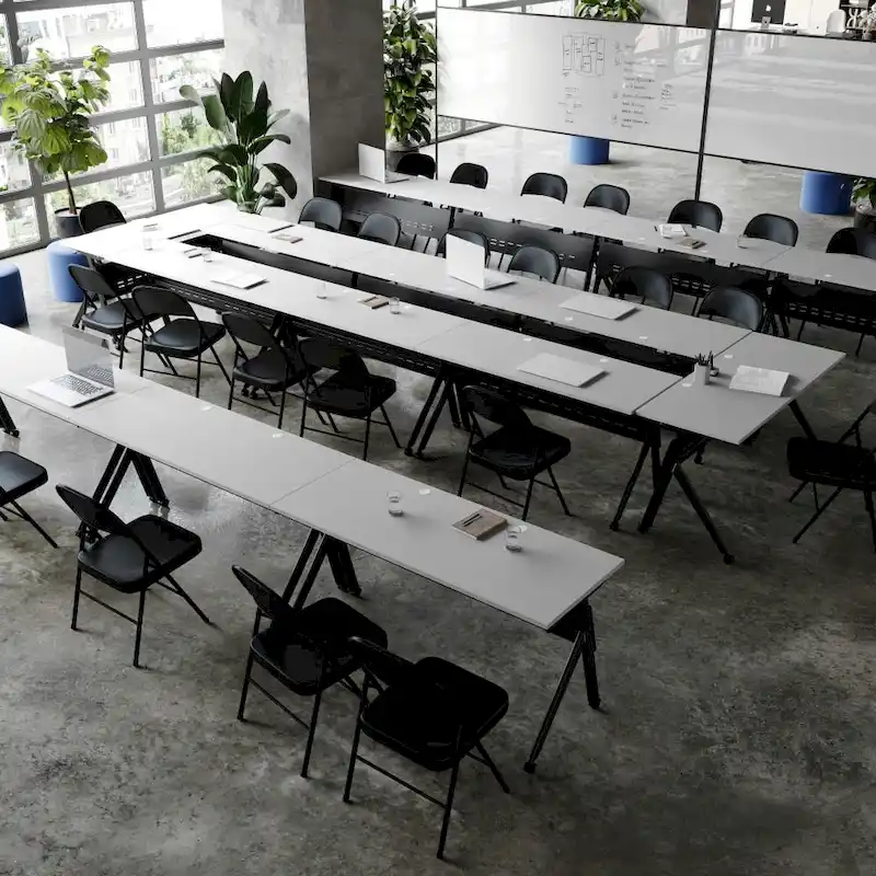 Commercial Nesting Flip Training Table with Steel Frame and Y-Legs - 23.5W x 60D x 30H