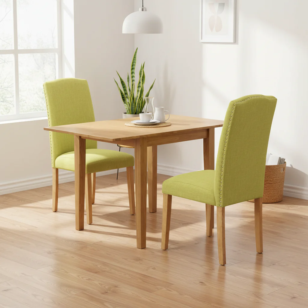 Dining Room Rectangle Table with Limelight Linen Fabric Chairs, Oak