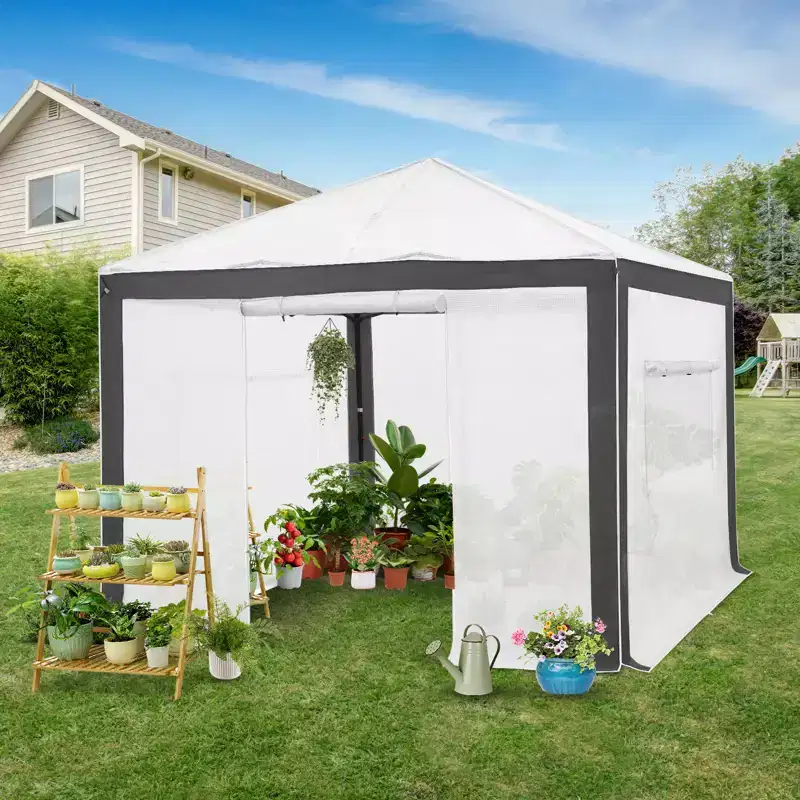 EAGLE PEAK 10x10 Portable Walk in Greenhouse, Instant Pop-up Gardening Greenhouse with Roll Up Zipper Entry Doors and Mesh Windows