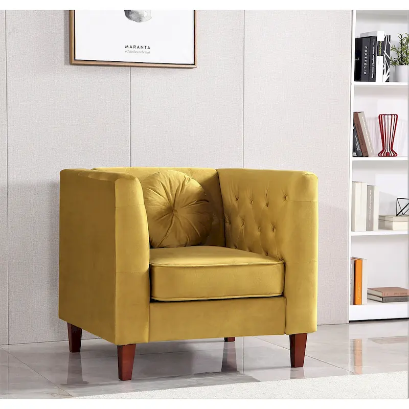 US PRIDE FURNITURE Velvet Classic Chesterfield Chair with Wood legs