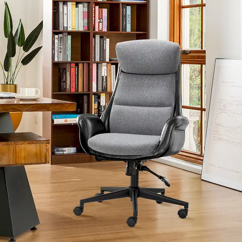 48-inch Mid-Century Adjustable Swivel Faux Leather Office Chair