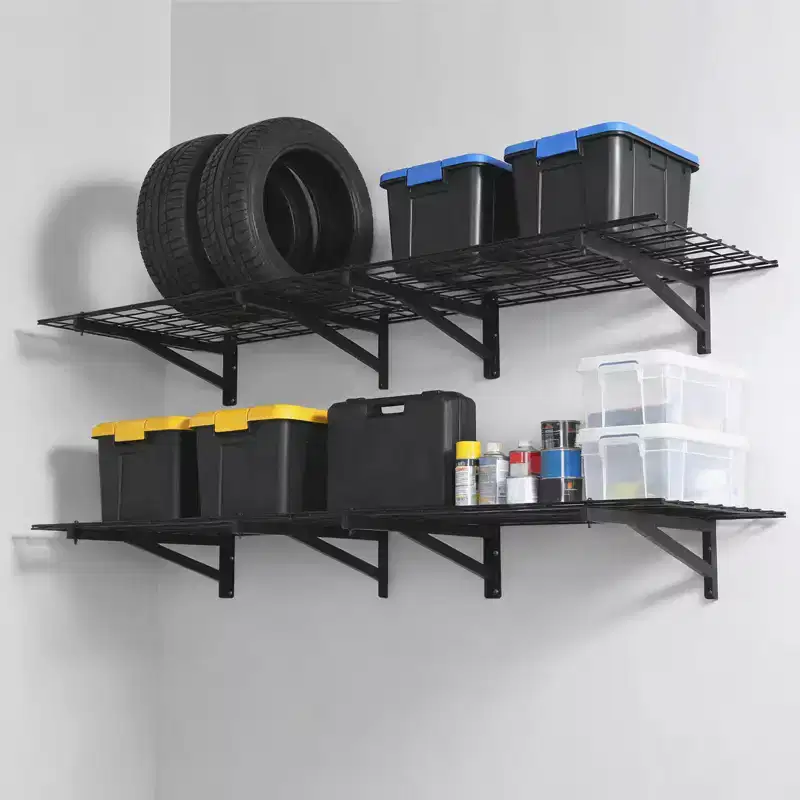4 Pack Heavy Duty Garage Wall Shelving, 2x3ft Wall Mounted Storage Shelves, 1400 LBS Capacity Floating Shelves, for Garage, Shop, Shed, Black