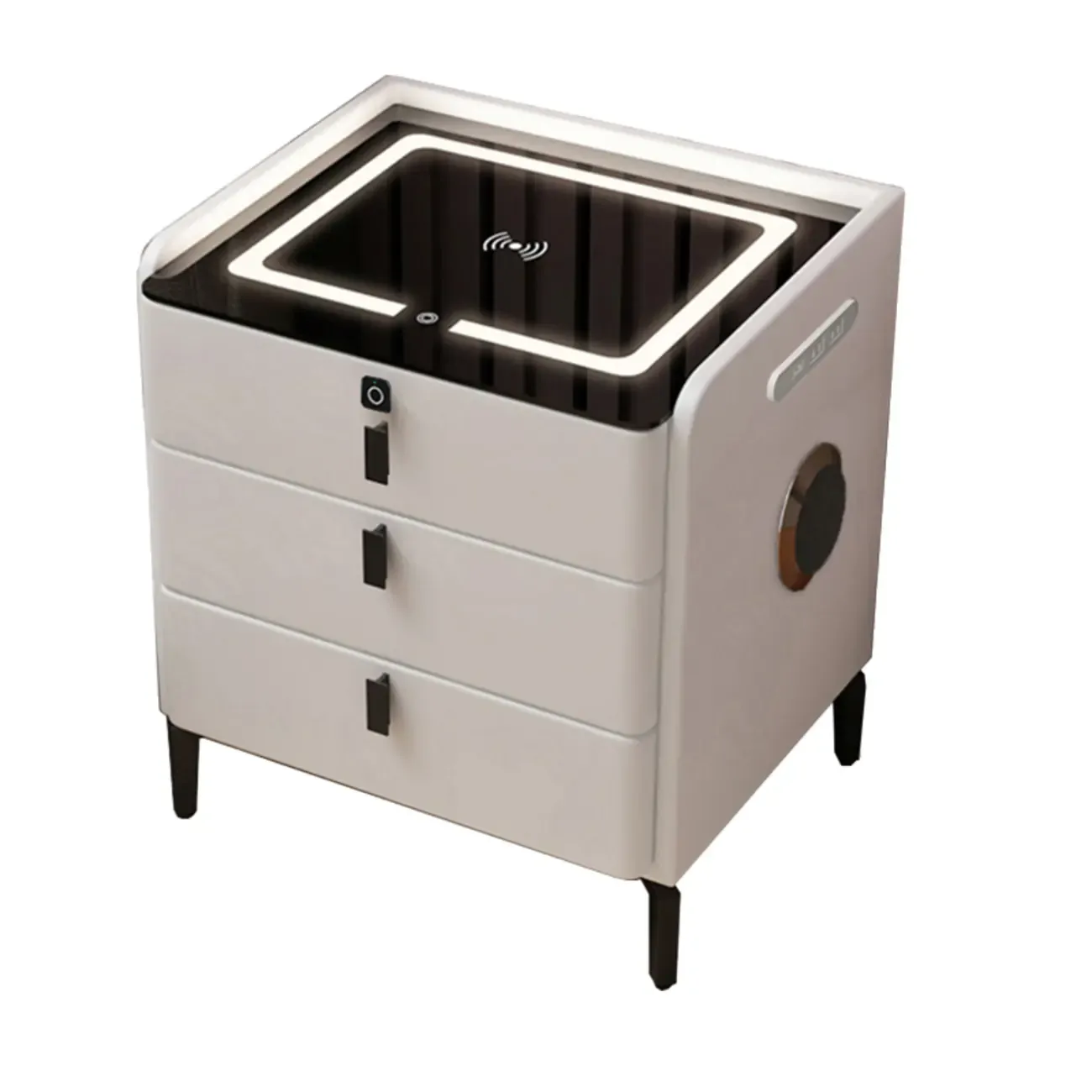 Narrow 3-Drawers Glass Top Wooden Nightstand with Light