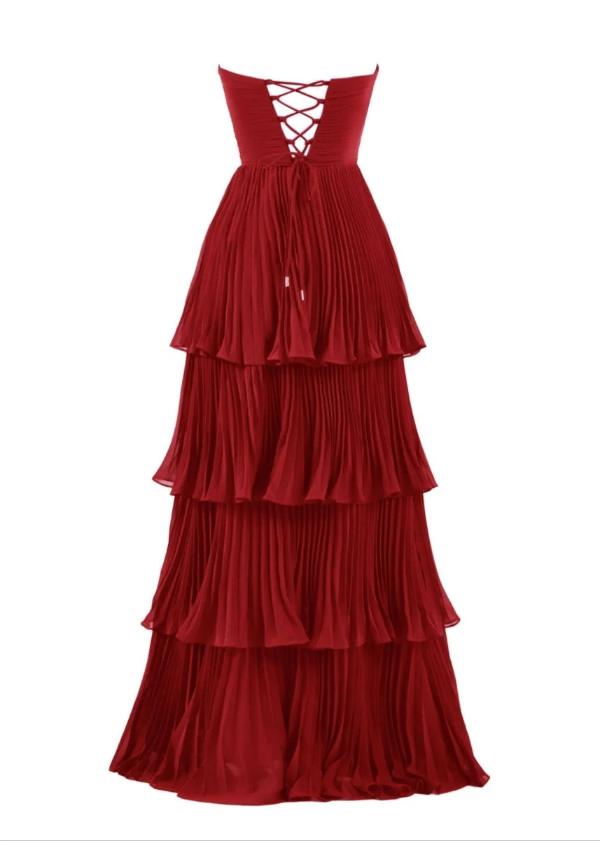 Strapless Emerald Green Ruffle Multi-Layer Long Prom Dress