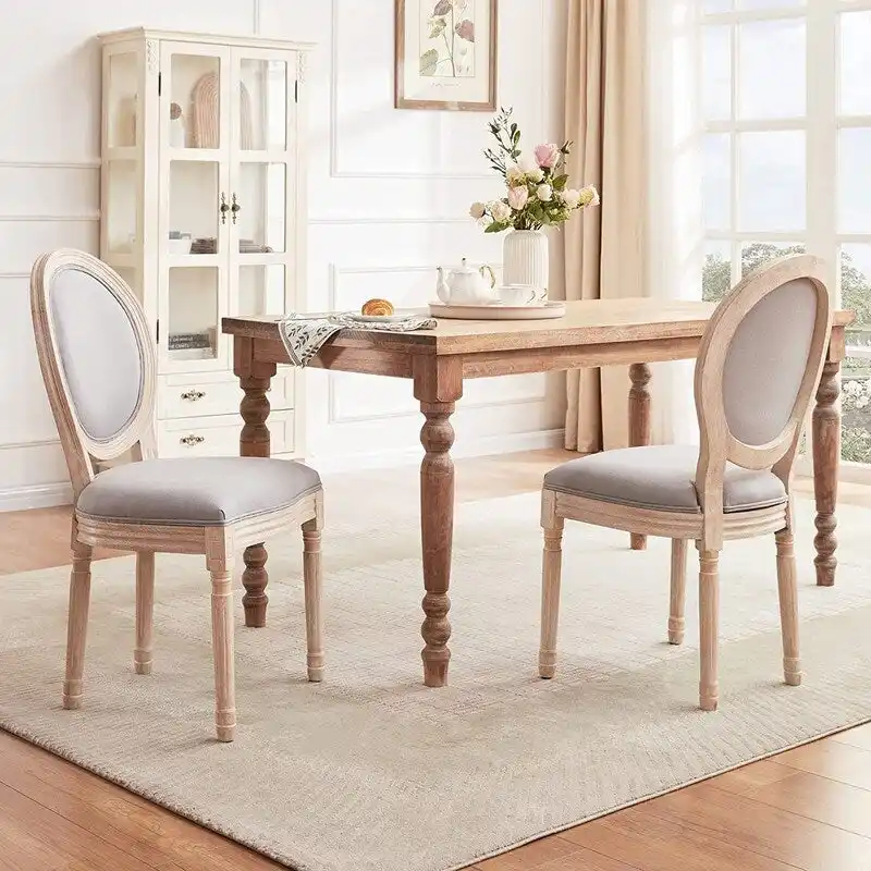 French Vintage Upholstered Dining Chair, Set of 2
