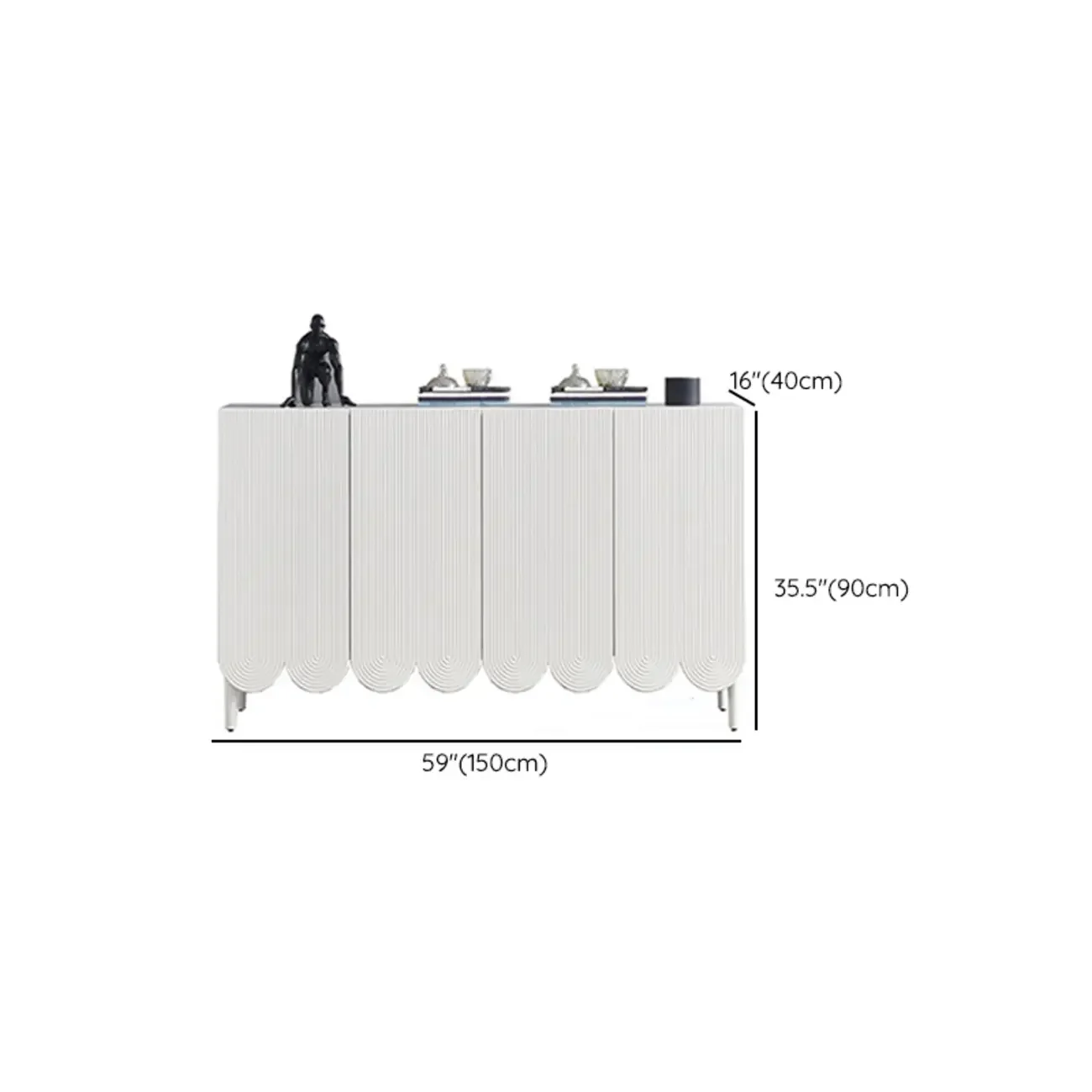 Modern White Wood Scalloped Adjustable Shelves Cabinet