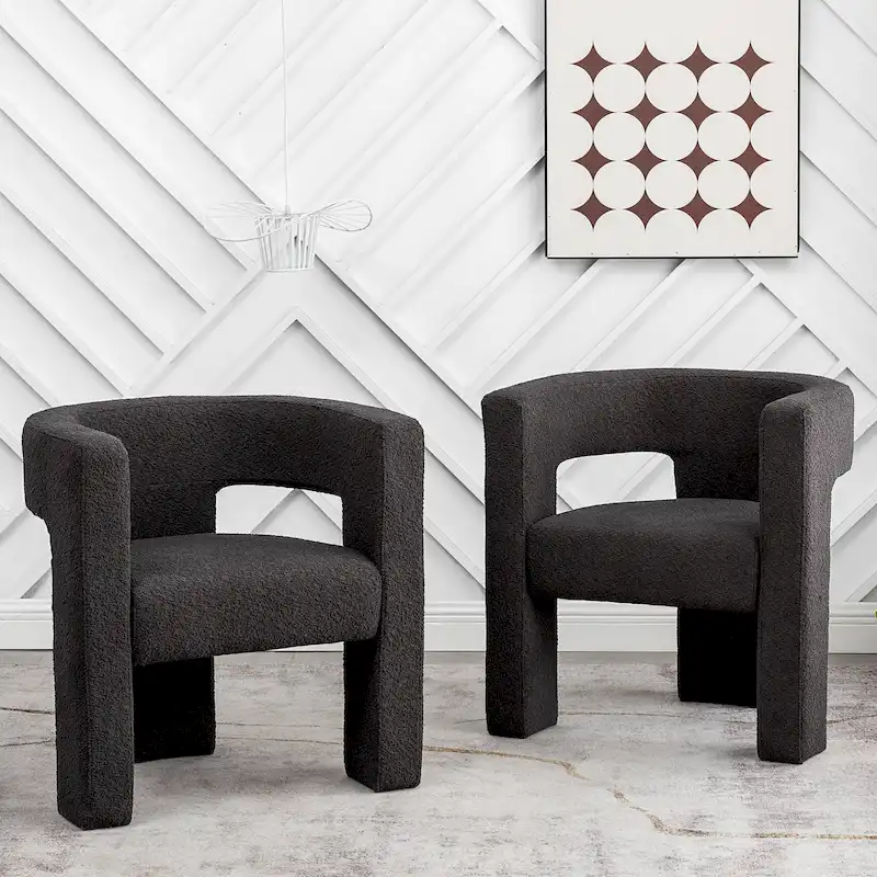 KINWELL 28   Wide Boucle Upholstered Square Armchair (Set of 2)