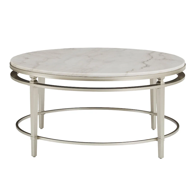 Egan Champagne Silver Finish Marble Top Table by