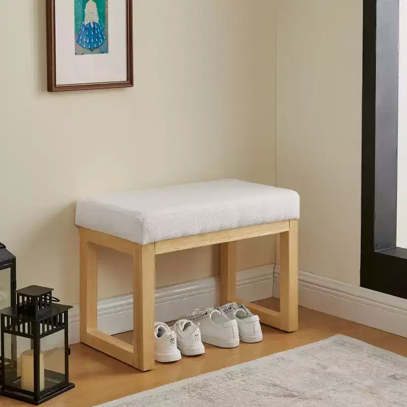 TUYOHW 25.5 Modern Bench Ottoman with Upholstered Entryway Shoe Bench with Wooden Frame Small Stepping Stool Ottoman for Living Room, Bedroom