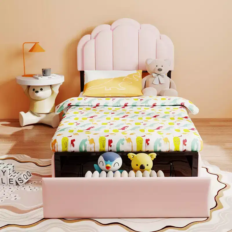 GDFStudio Nora Modern Velvet Upholstered Kids Platform Bed with 2 Storage Drawers