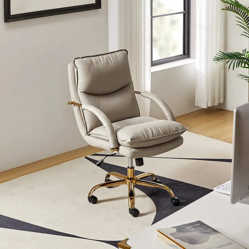 Modern Faux Leather Adjustable Height Tilting Office Chair with 360° Swivel & Metal Base