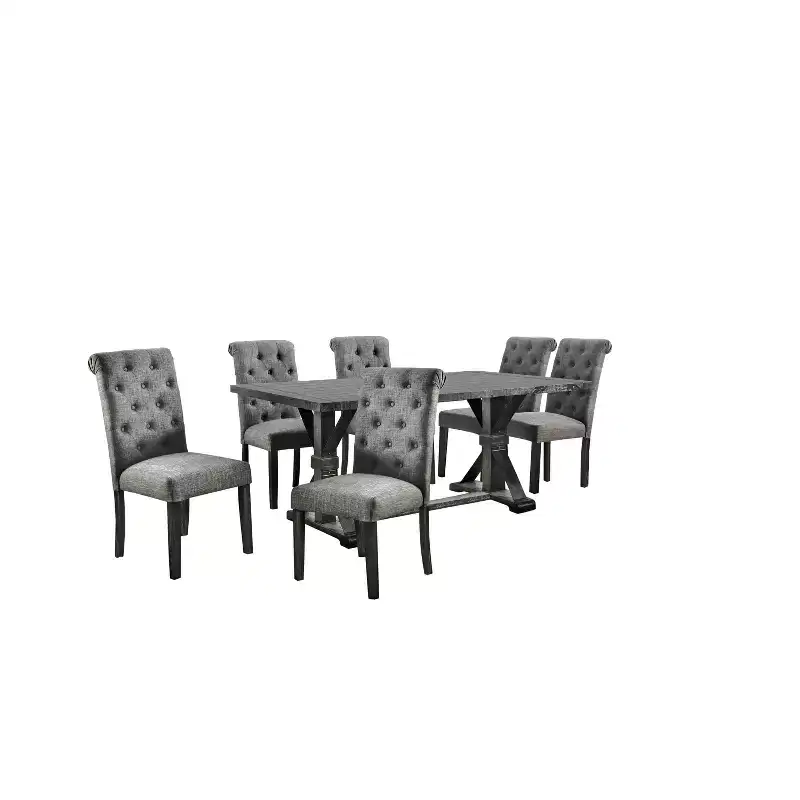 HOMES: Inside + Out 7pc Hepburn Dining Set Antique Black/Gray : Rectangle Table, 6 Upholstered Chairs
