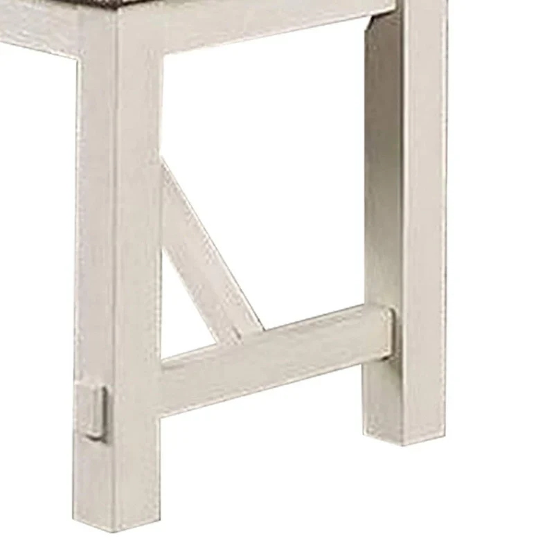 Lexi 50 Inch Dining Bench, Fabric Padded Seat, Rubberwood, Gray and White