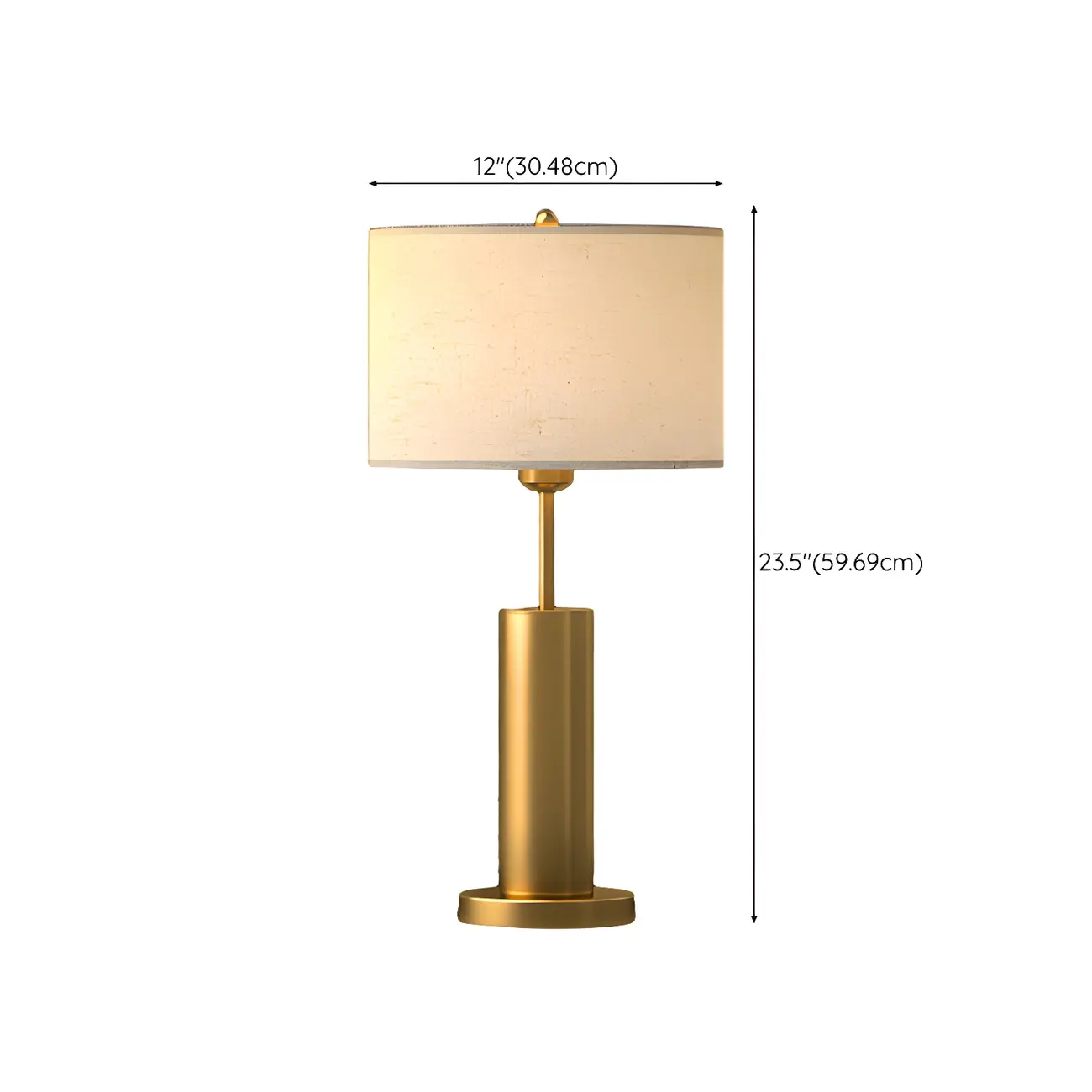 Plug-In Gold Metal Fabric Barrel-Shaped Table Lamp