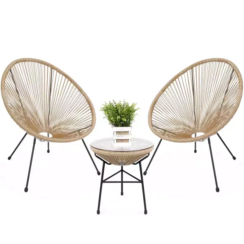 Best Choice Products 3-Piece All-Weather Patio Acapulco Bistro Furniture Set w/ Rope, Glass Top Table