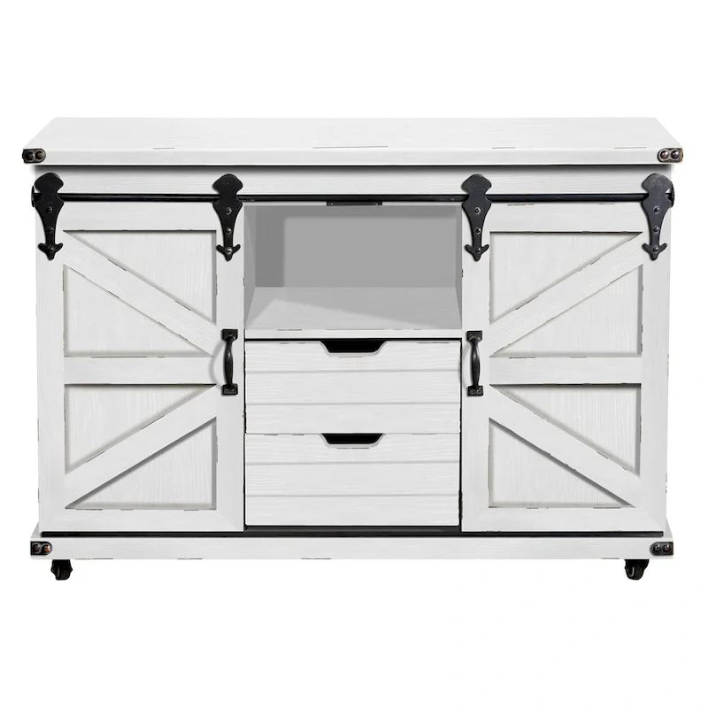 2 Door Cabinet with Open Center in Distressed White