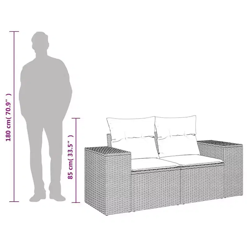 vidaXL Garden Sofa Black and Cream Poly Rattan and Powder-Coated Steel