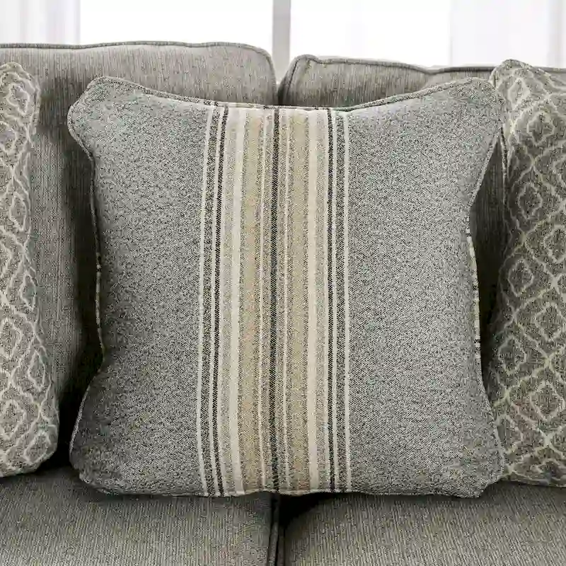Ruwa Transitional Grey Fabric Sofa with Accent Pillows by Furniture of America