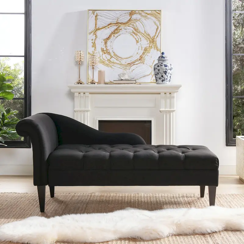 64 Mid-Century Tufted Rolled-Arm Chaise Lounge