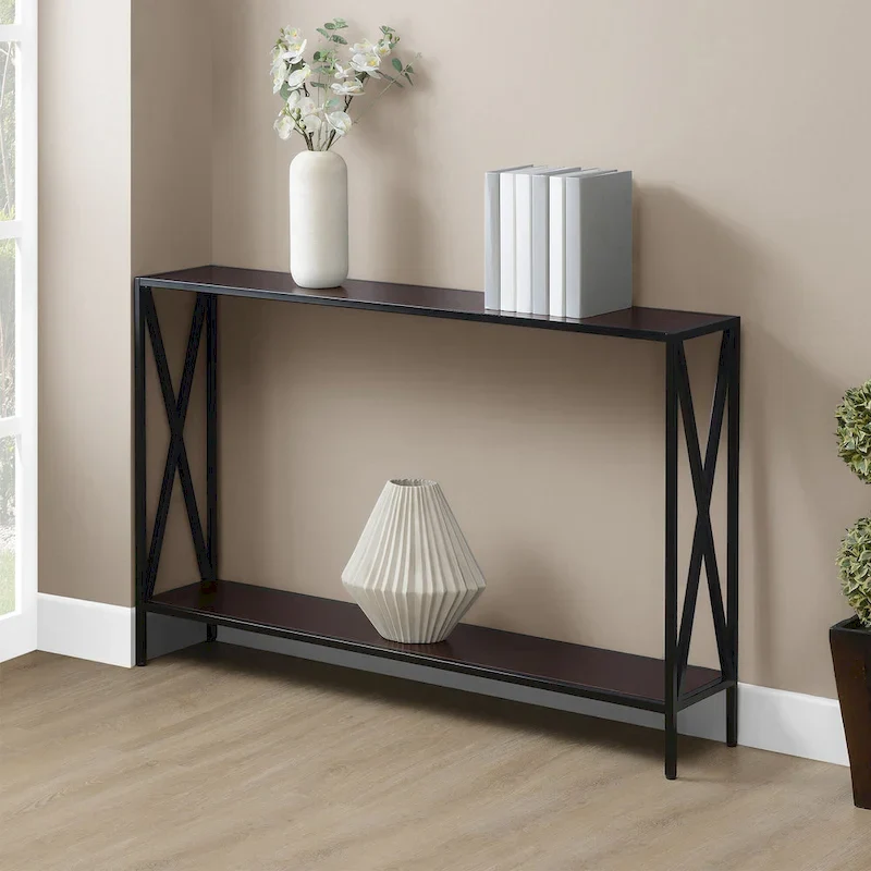 Farmhouse Industrial Console Table with Shelf