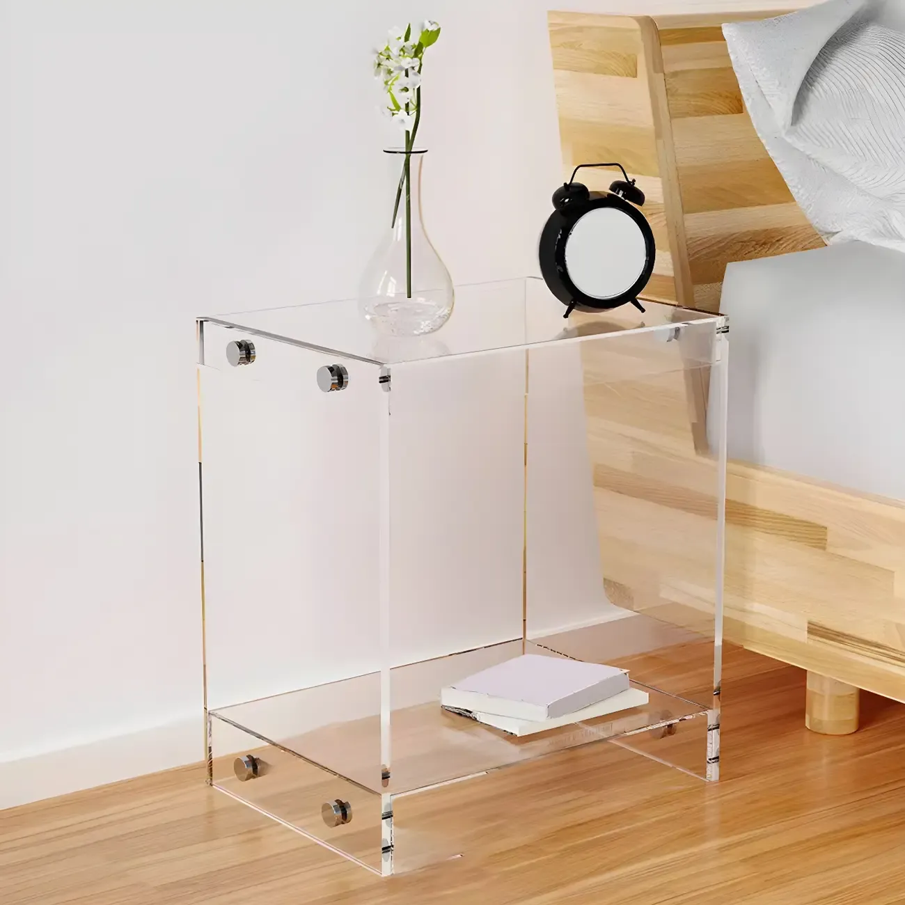Modern Acrylic Bedside Table with Shelf