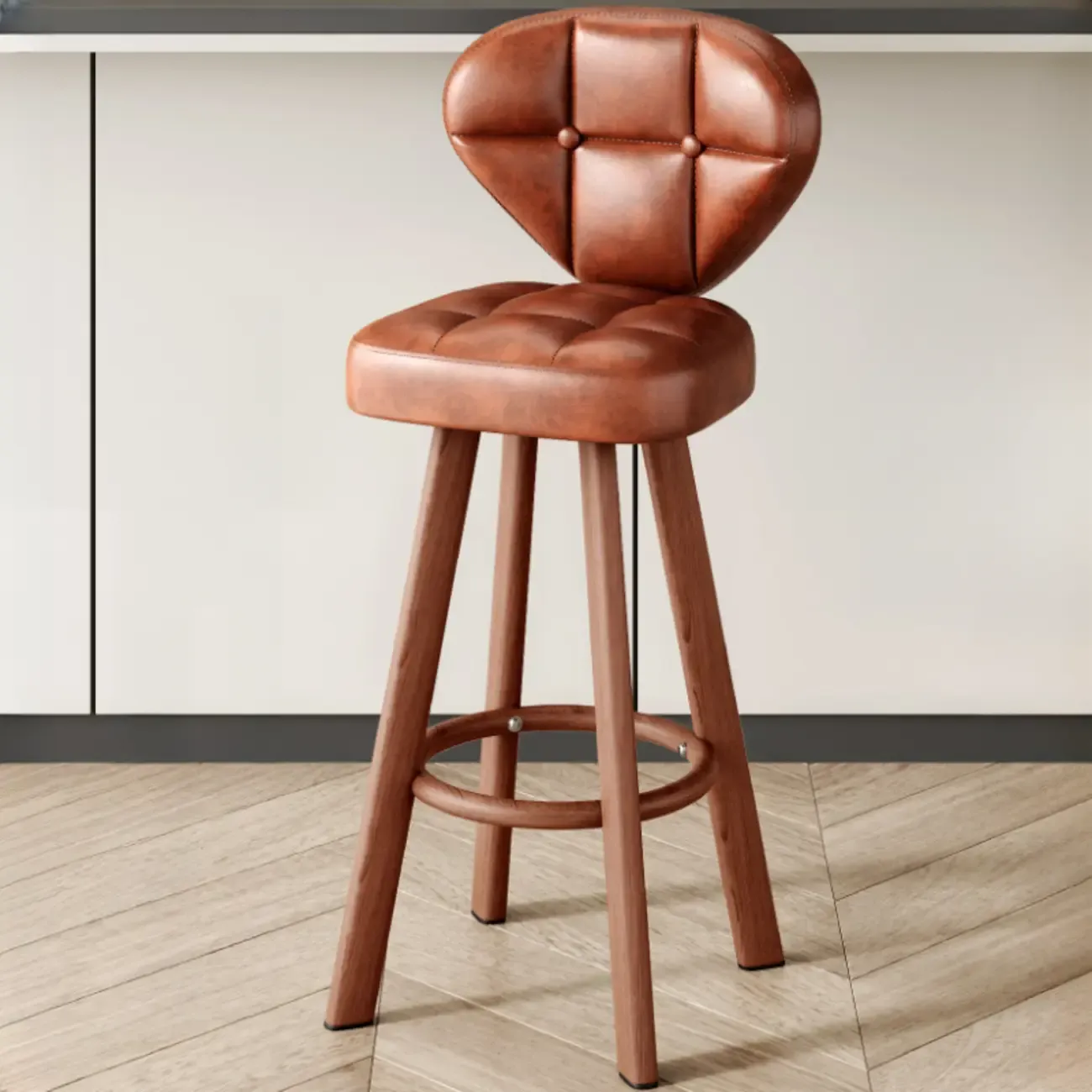 Modern Tufted Counter Height Bar Stools with Metal Footrest