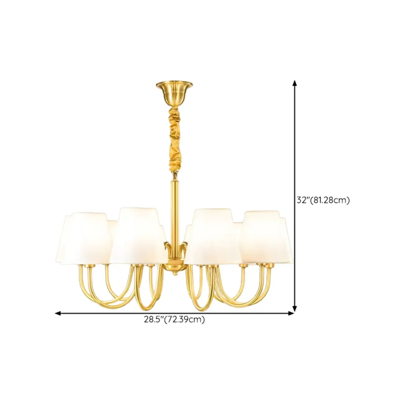 Modern Brass Hanging Chandelier with Fabric Shade