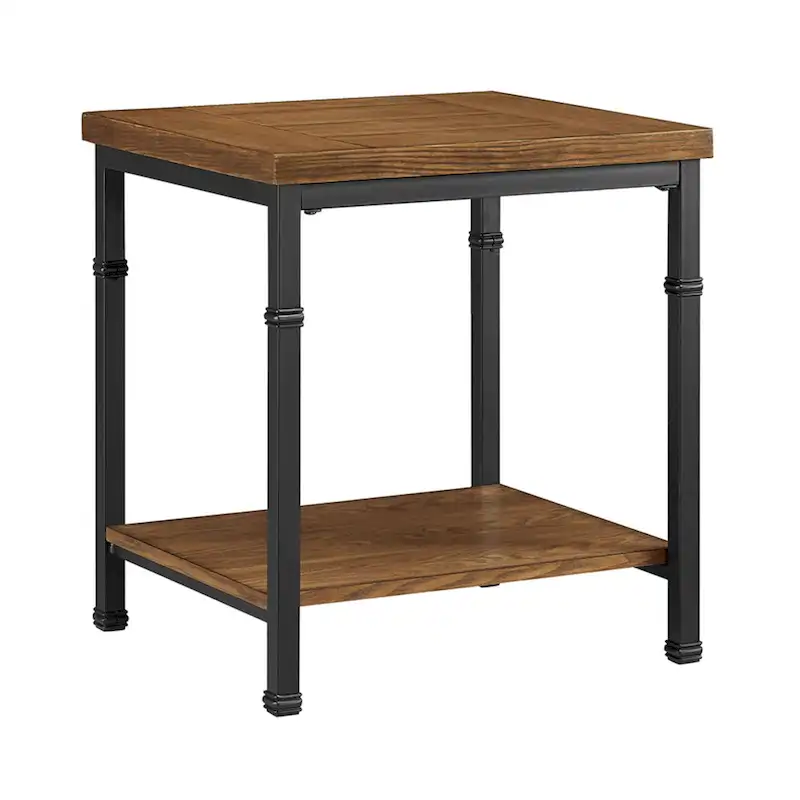 Industrial End Table with Bottom Shelf - 22 - Brown and Black
