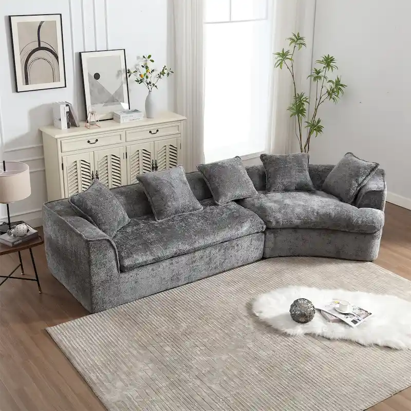 Grey / Navy / Black / Beige Boucle L-Shape Sectional Sofa, 3-Seat