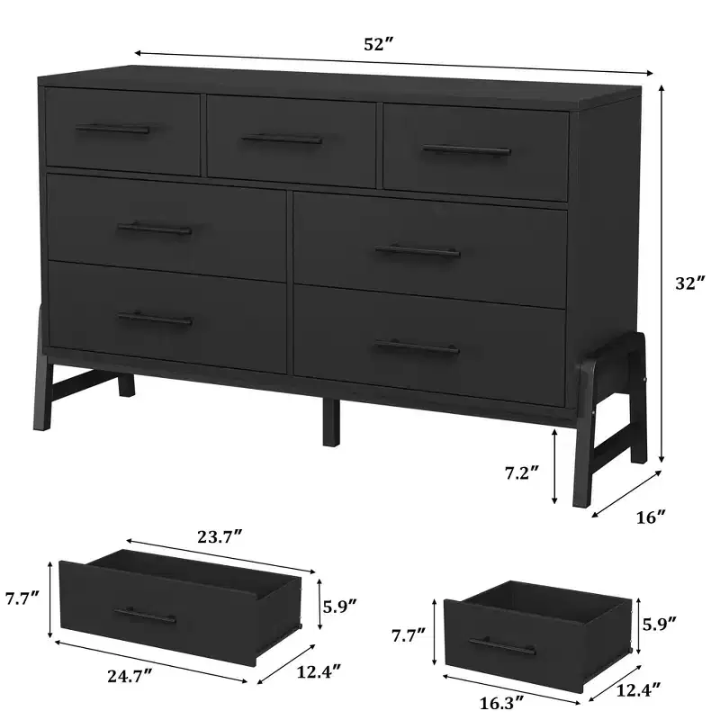 Garvee 7 Dresser for Bedroom, 52 Wide Dresser, Drawer Dresser with Storage Freestanding, Wooden Dresser Storage Chest for Living Room