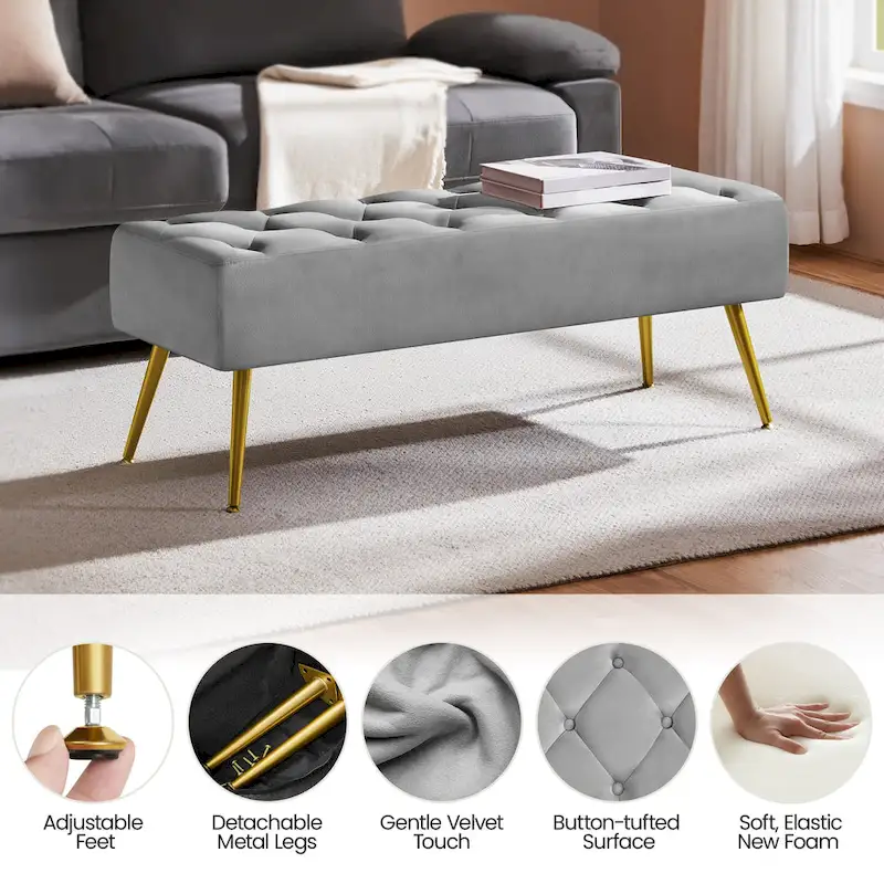 Yaheetech Upholstered Footstool Velvet Ottoman Button-Tufted Table Bench - 451617