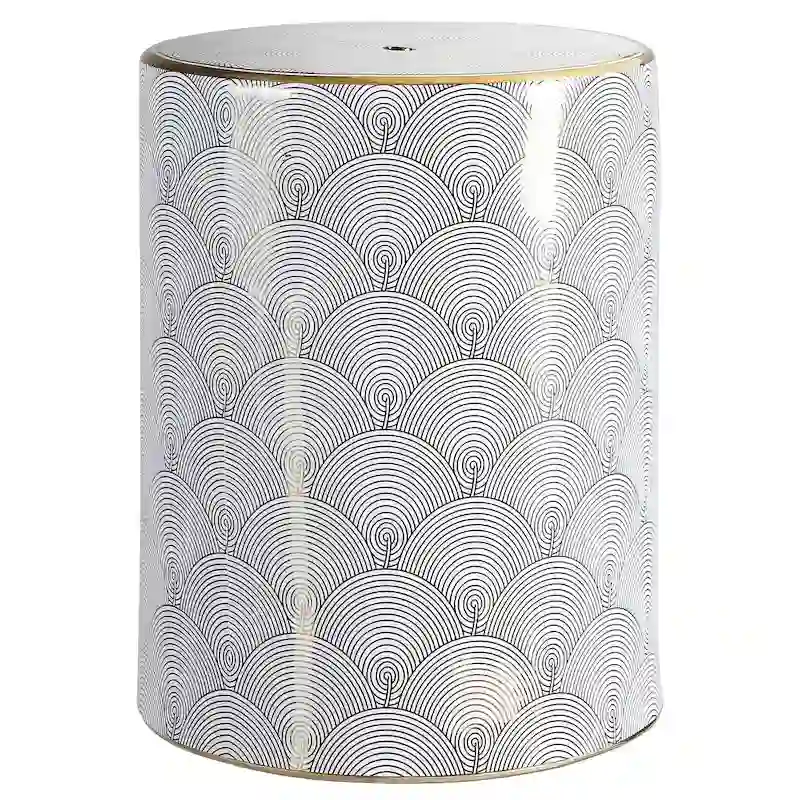 Fish Scale 17  Modern Ceramic Garden Stool, White/Gold by JONATHAN Y